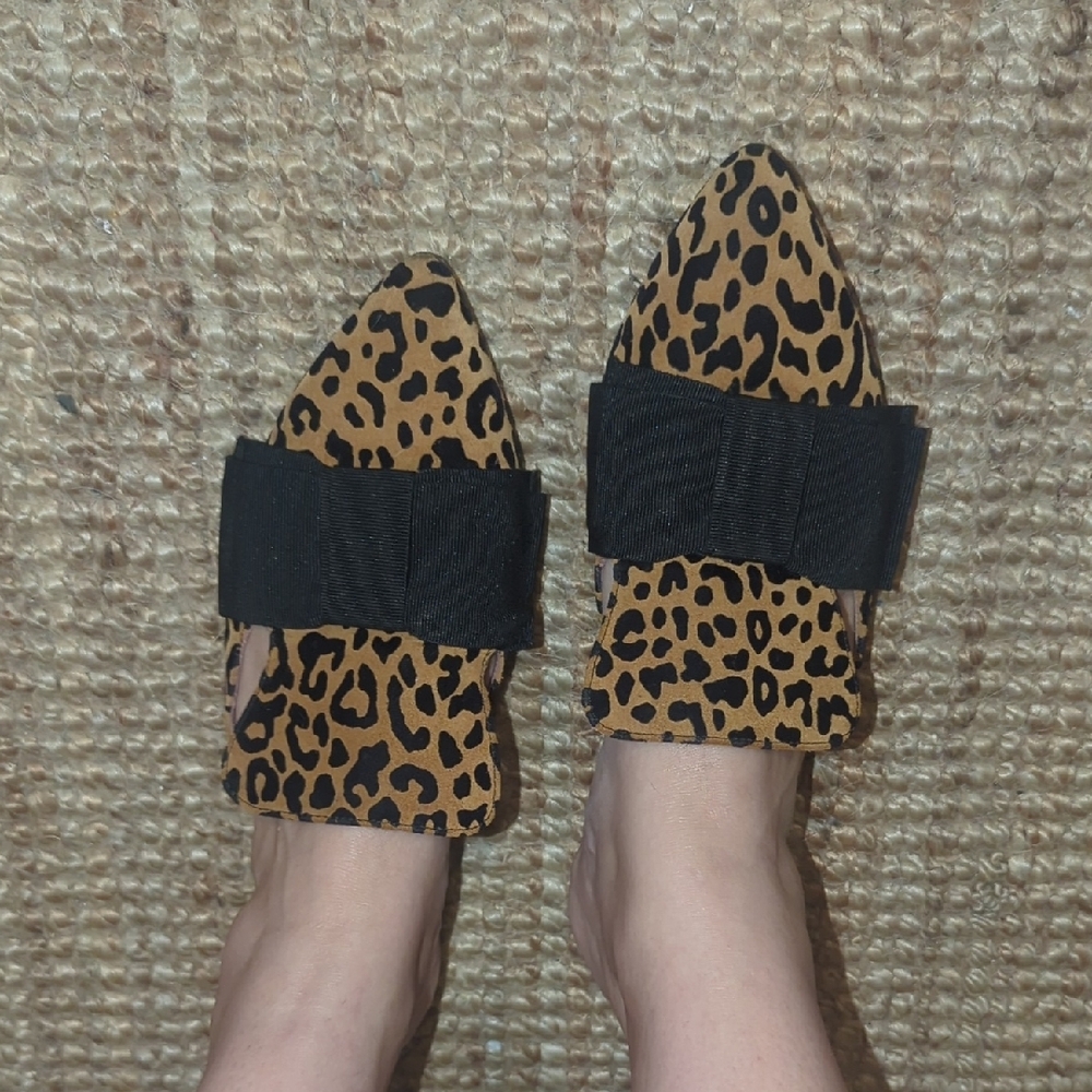 Women's Leopard Print Mules with Black Bow